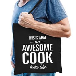 Foto van Awesome cook / kok cadeau tas zwart voor heren - feest boodschappentassen