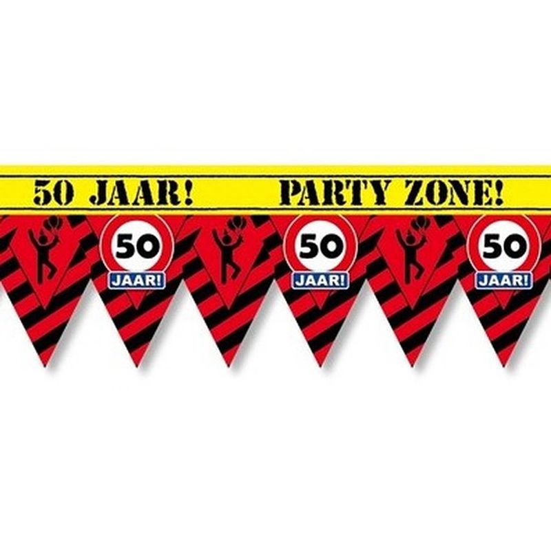 Foto van Versiering/decoratie 50 jaar afzetlint vlaggetjes 12 meter - markeerlinten