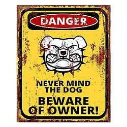 Foto van Clayre & eef tekstbord 20x25 cm geel ijzer hond warning wandbord geel wandbord