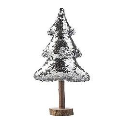 Foto van Decoratie houten pailletten kerstboom zilver 32 cm - kerstbeeldjes