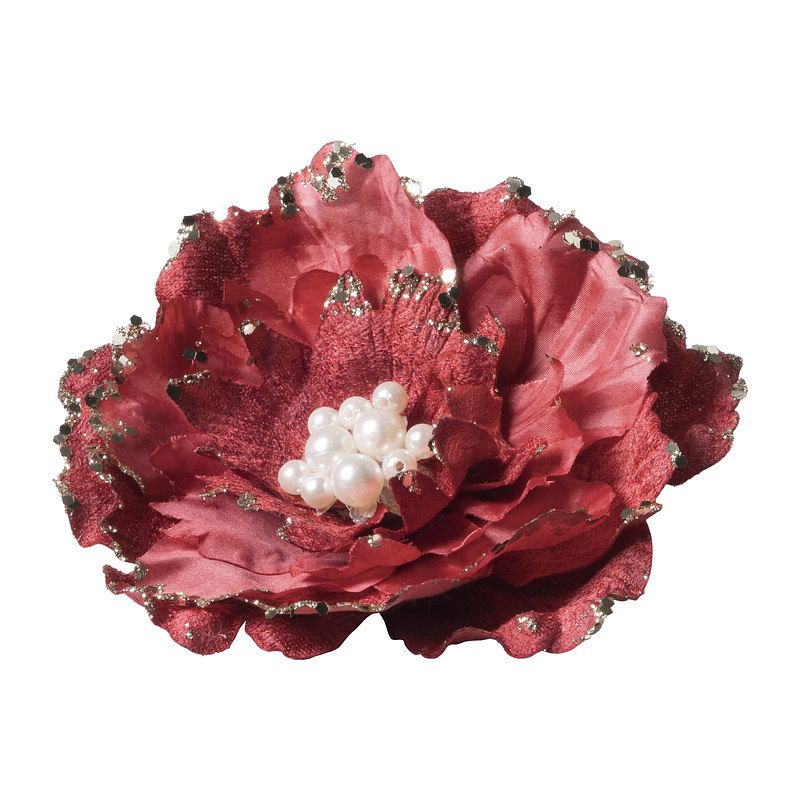 Foto van Kerstclip bloem - rood - 13x13 cm