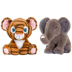Foto van Keel toys - pluche knuffel dieren vriendjes set tijger en olifant 25 cm - knuffeldier