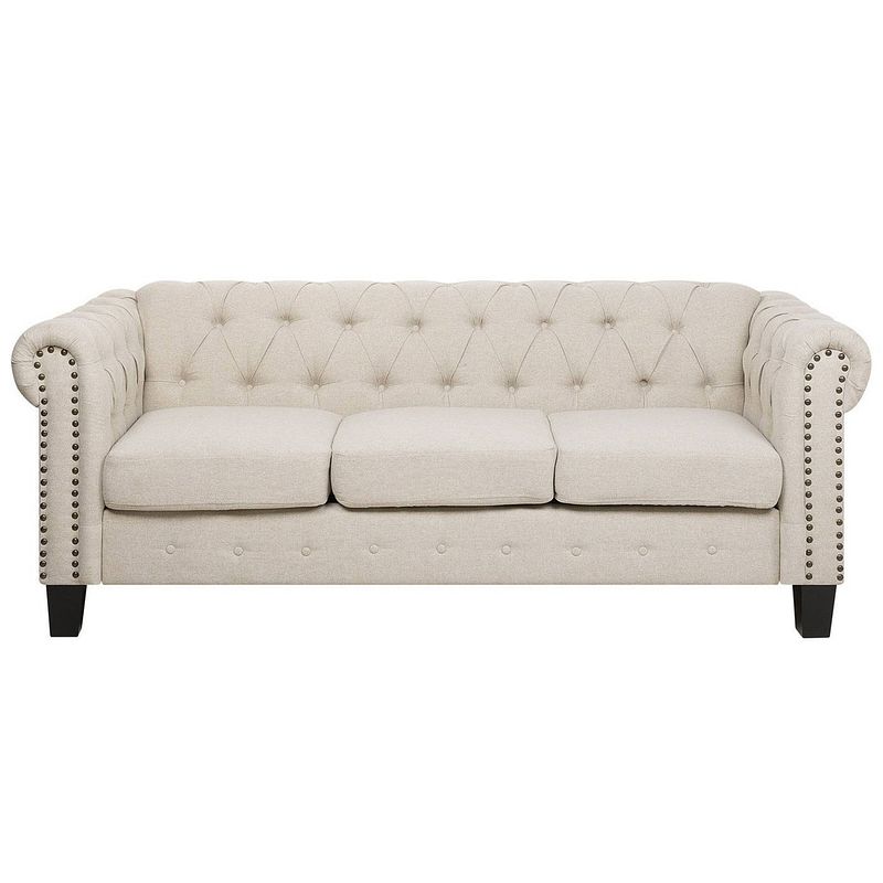 Foto van Beliani chesterfield - driezitsbank-beige-polyester