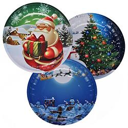 Foto van 3x stuks kunststof kerst kinderbordjes/borden met kerst print 26 cm - bordjes