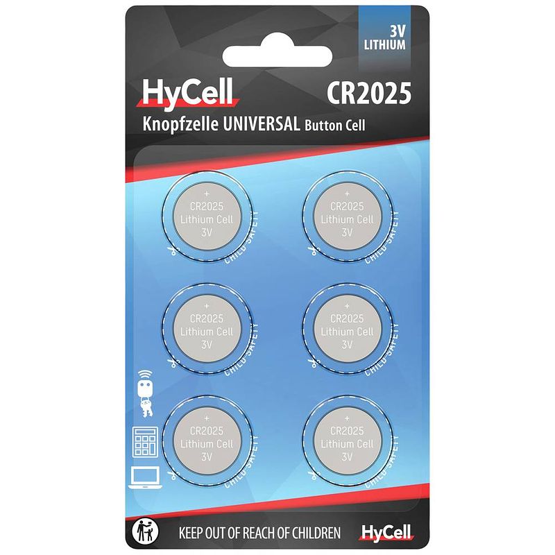 Foto van Cr2025 knoopcel lithium 3 v 140 mah hycell cr2025 6 stuk(s)