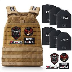 Foto van Zeuz® crossfit & fitness gewichtsvest 16,5 kg - tactical vest & trainingsvest - verstelbaar in gewichten - beige