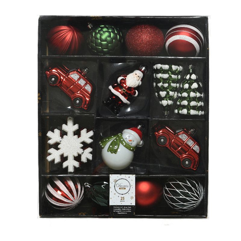 Foto van Kerstballen mixdoos 25 st. - rood/groen/wit