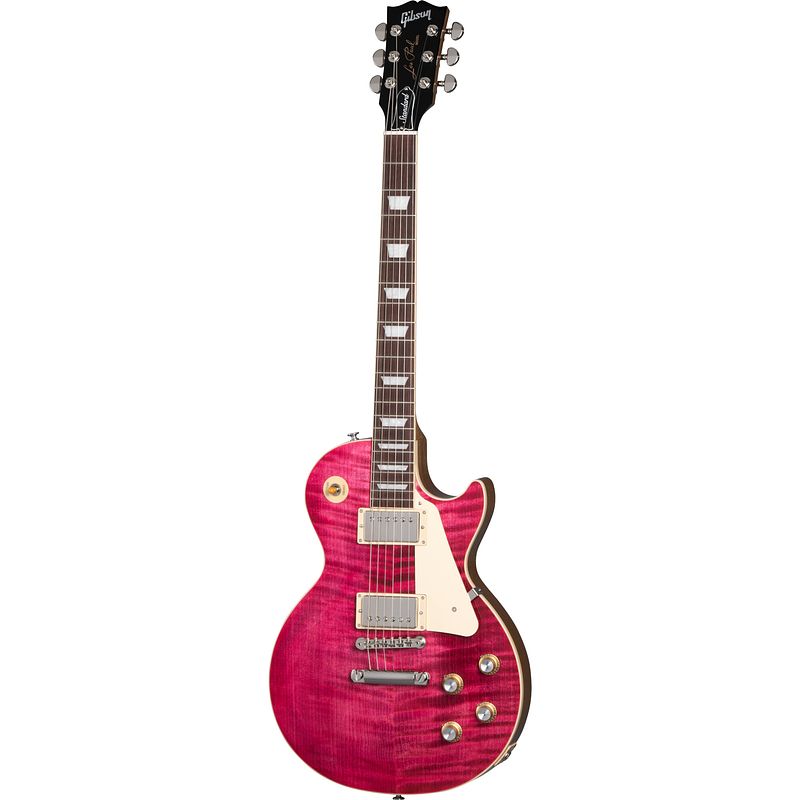 Foto van Gibson original collection les paul standard 60s figured top translucent fuchsia elektrische gitaar met koffer