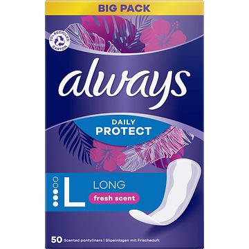 Foto van 2+1 gratis | always daily protect long met een frisse geur inlegkruisjes 50 stuks aanbieding bij jumbo