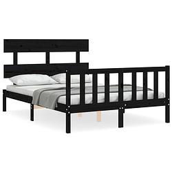 Foto van The living store massief grenenhouten bedframe - zwart - 205.5 x 125.5 x 81 cm