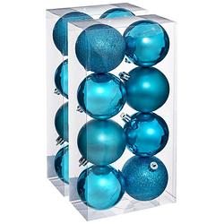 Foto van 16x stuks kerstballen turquoise blauw glans en mat kunststof 7 cm - kerstbal