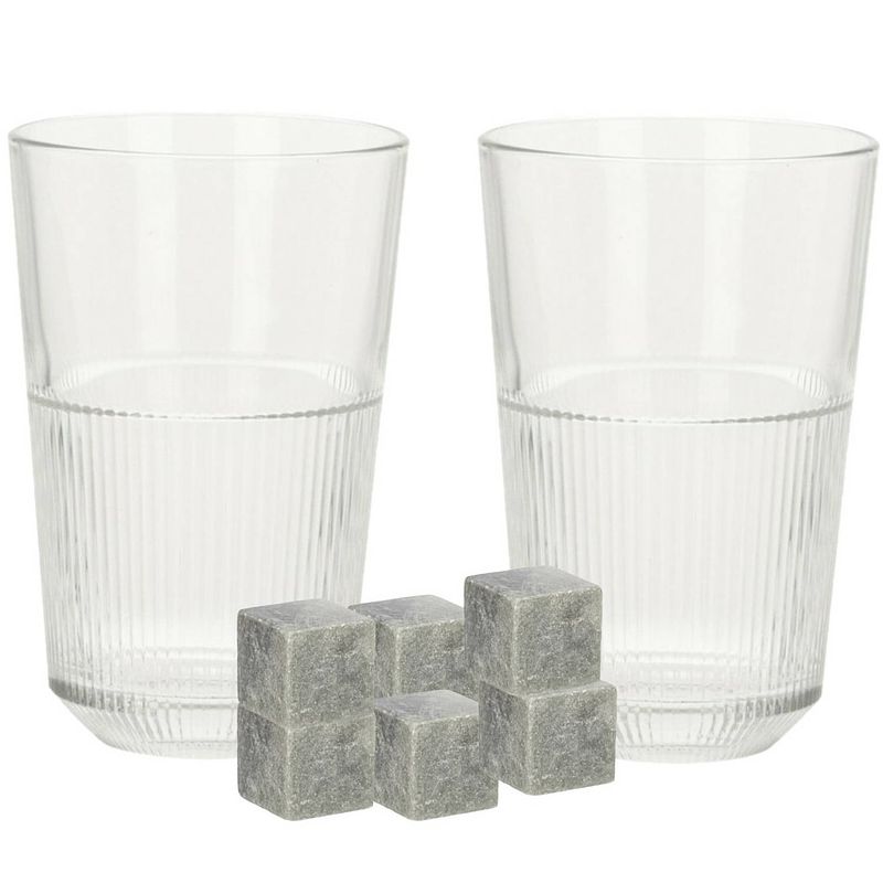 Foto van Luxe whiskyglazen set 4x stuks 360 ml met 9x whisky ijsblokstenen - whiskeyglazen