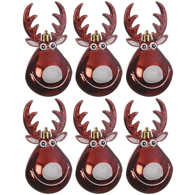 Foto van 6x kersthangers figuurtjes rendier rudolph kerst rood 11 cm - kersthangers