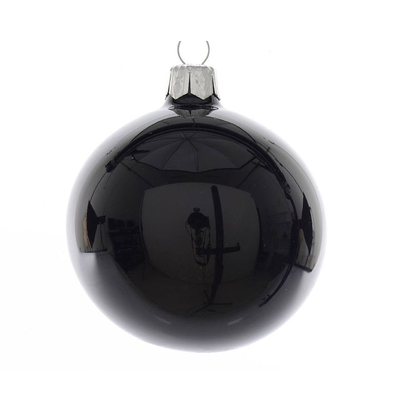 Foto van Kerstbal glas d7 cm zwart 6st kerst