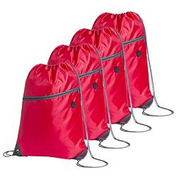Foto van Sport gymtas/rugtas/draagtas - 4x - rood met rijgkoord 34 x 44 cm van polyester - gymtasje - zwemtasje