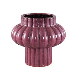 Foto van Ptmd sannee red ceramic pot ribbed wide middle l