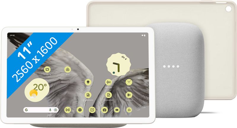 Foto van Google pixel tablet 128gb wifi creme + pixel tablet back cover crème + nest audio chalk