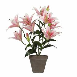 Foto van Roze tigerlily/tijgerlelie kunstplant 47 cm grijze pot - kunstplanten