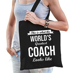 Foto van Worlds greatest coach cadeau tas zwart voor dames - feest boodschappentassen