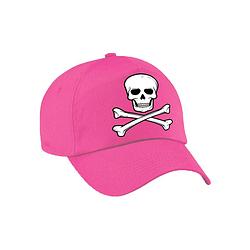 Foto van Foute party piraten verkleed pet / cap doodskop roze voor dames en heren - verkleedhoofddeksels