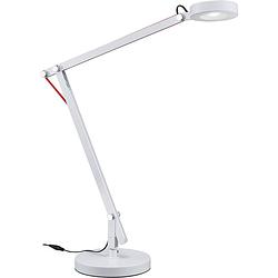 Foto van Led bureaulamp - trion amsty - 5w - warm wit 3000k - rond - glans wit - aluminium