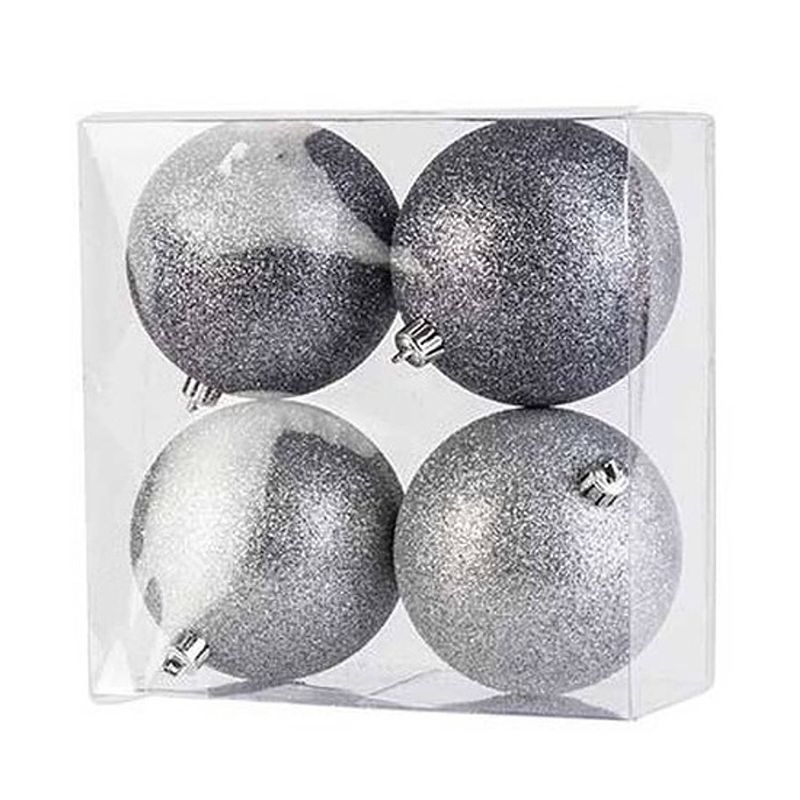 Foto van 12x kunststof kerstballen glitter zilver 10 cm kerstboom versiering/decoratie - kerstbal