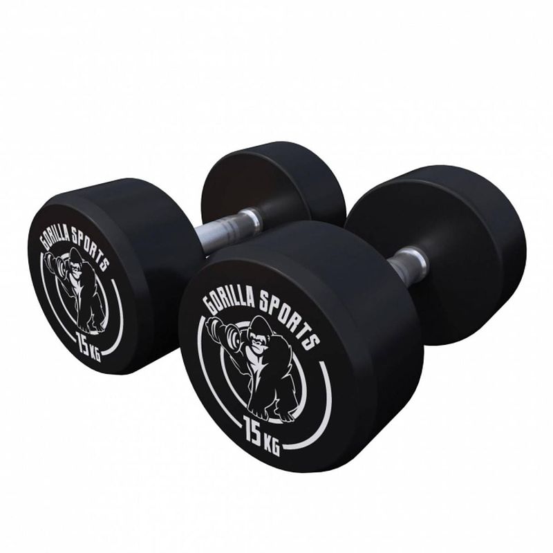 Foto van Gorilla sports dumbellset - halterset - 2 x 15 kg - gietijzer (rubber coating) -