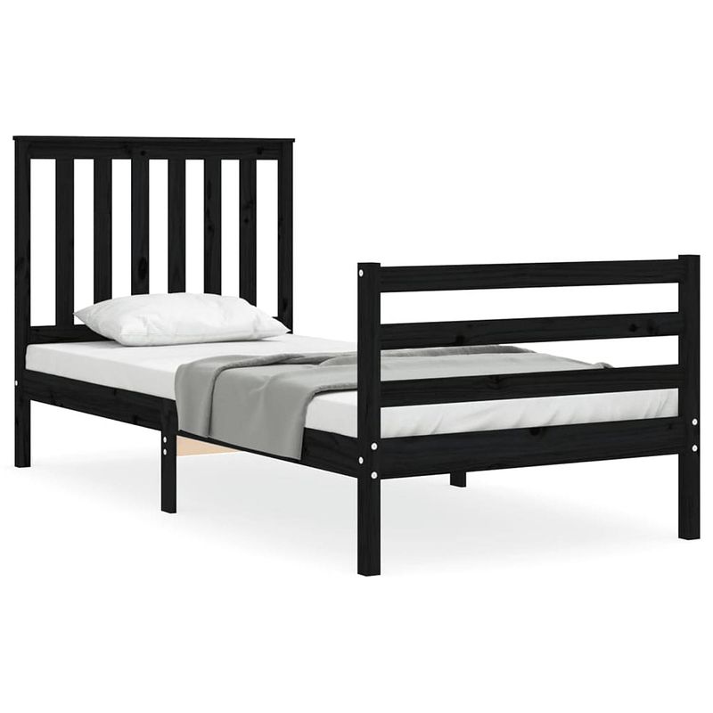 Foto van The living store massief grenenhouten bedframe - zwart - 205.5 x 95.5 x 101 cm - multiplex lattenbodem