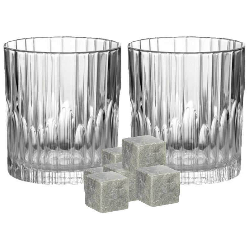 Foto van Luxe whiskyglazen set 6x stuks 310 ml met 9x whisky ijsblokstenen - whiskeyglazen