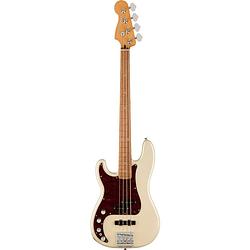 Foto van Fender player plus precision bass lh olympic pearl pf linkshandige elektrische basgitaar met deluxe gigbag