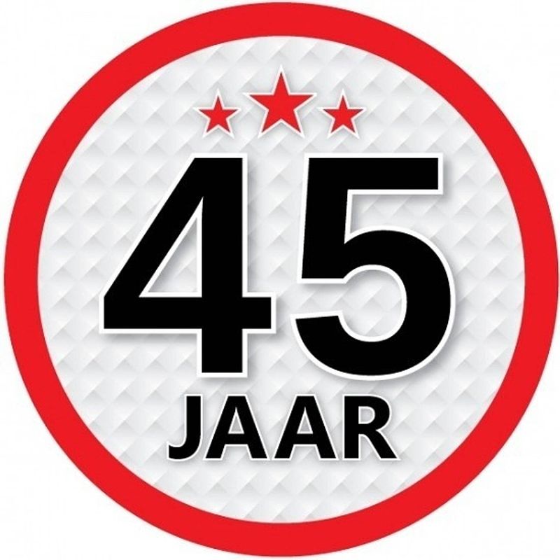 Foto van 10x 45 jaar leeftijd stickers rond 15 cm verjaardag versiering - feeststickers