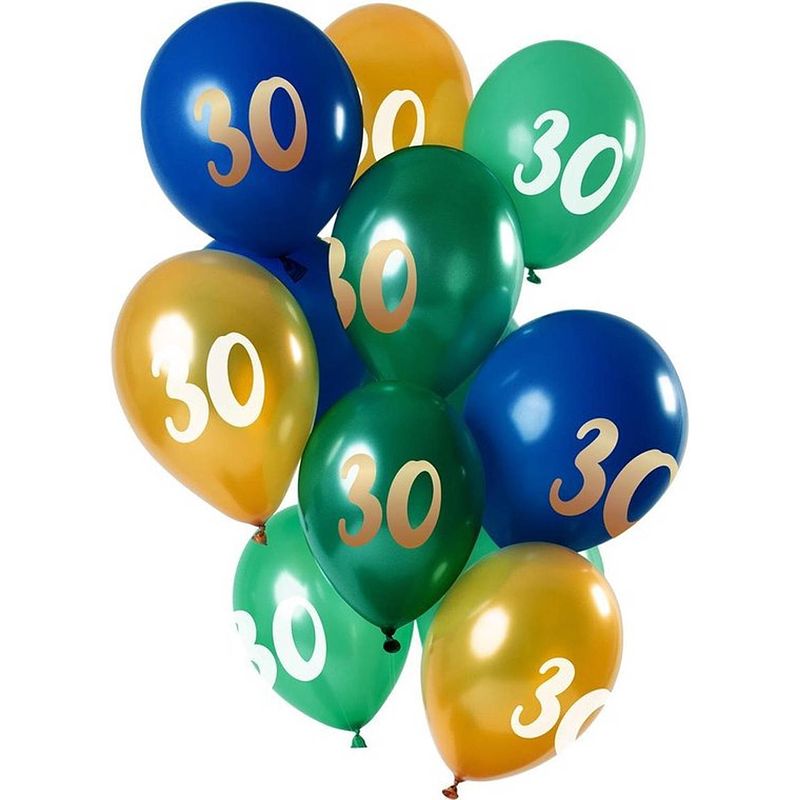 Foto van Folat ballonnen 30 jaar 30cm latex groen/goud 12-delig