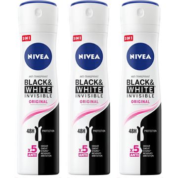 Foto van Nivea antitranspirant black & white invisible original 3 x 150ml bij jumbo