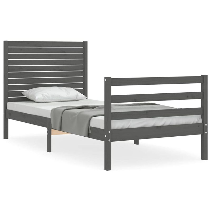 Foto van The living store massief grenenhouten bedframe - grijs - 205.5 x 105.5 x 100 cm - multiplex lattenbodem