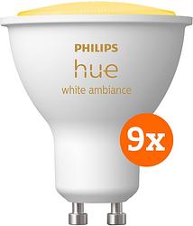 Foto van Philips hue white ambiance gu10 9-pack