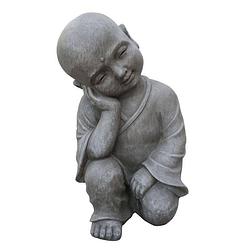 Foto van Boeddha shaolin monnik relax 42 cm licht grijs fiberclay