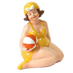 Foto van Home decoratie beeldje dikke dame zittend - geel badpak - 11 cm - beeldjes