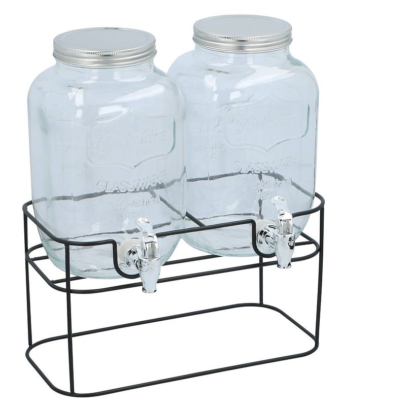 Foto van Cuisine elegance - dubbele drankdispenser - 2x 4 liter - inclusief standaard - 33x17x32cm