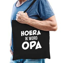 Foto van Hoera ik word opa cadeau katoenen tas zwart voor heren - cadeau aanstaande opa - feest boodschappentassen