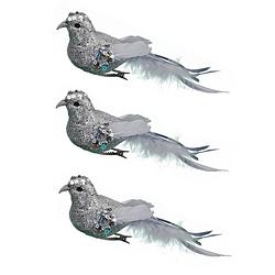 Foto van 6x stuks decoratie vogels op clip glitter zilver 16 cm - kersthangers