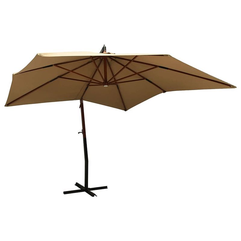 Foto van Vidaxl zweefparasol met houten paal 300 cm taupe