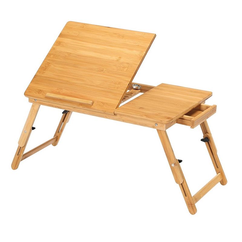 Foto van Laptoptafel voor op bed van bamboe hout hoogte verstelbaar