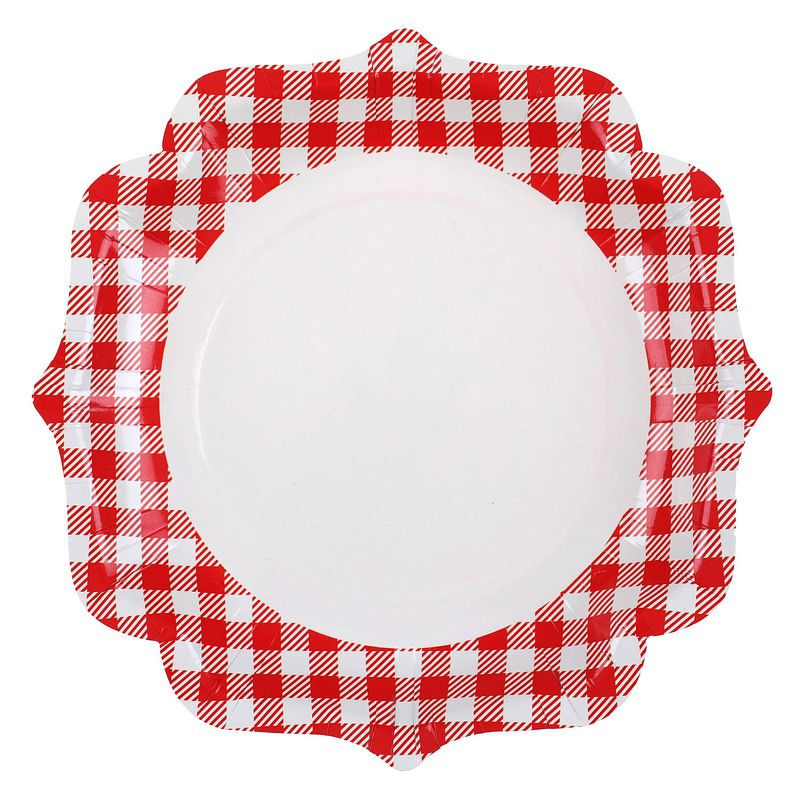 Foto van Boerenbont oktoberfest thema wegwerpbordjes - 10x stuks - 23 cm - gingham/vichy print feest - feestbordjes