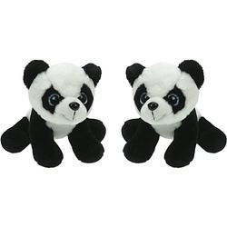 Foto van Set van 2x stuks pluche knuffel dieren panda beer van 25 cm - knuffeldier