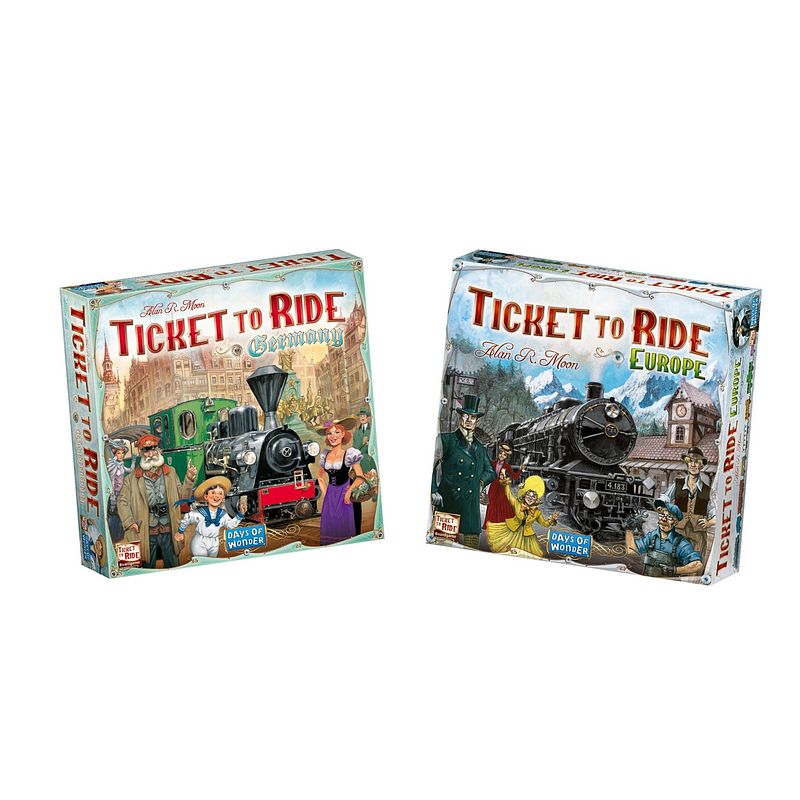 Foto van Ticket to ride spellenbundel - 2 stuks - europa (basisspel) & uitbreiding duitsland