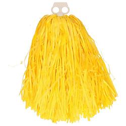 Foto van Funny fashion cheerballs/pompoms - 1x - geel - met franjes en ring handgreep - 28 cm - verkleedattributen