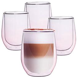 Foto van Roze dubbelwandige koffieglazen - dubbelwandige theeglazen - cappuccino glazen - 300ml - set van 4
