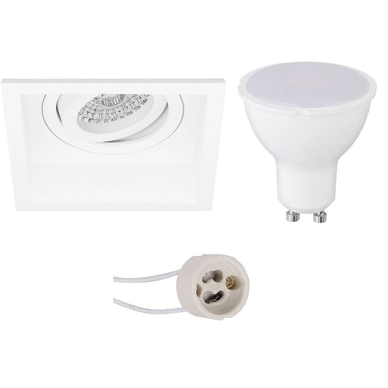 Foto van Led spot set - pragmi domy pro - gu10 fitting - inbouw vierkant - mat wit - 6w - natuurlijk wit 4200k - verdiept -