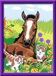 Foto van Schilderen op nummer - paard met kittens - speelgoed (4005556235865)