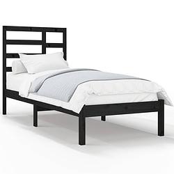 Foto van The living store bedframe massief grenenhout - eenpersoonsbed - 205.5 x 106 x 104 cm - zwart